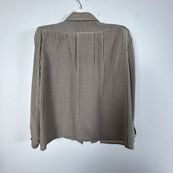 Vintage Ciasport for Robinsons Womens Houndstooth Button-Up Shirt 10 Black Retro - Picture 2 of 6